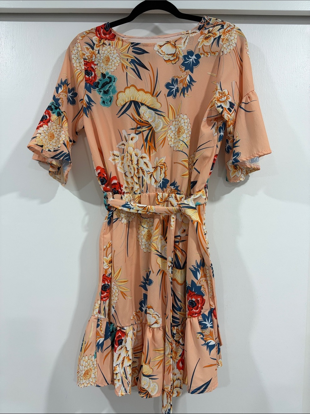 Peach Floral Belted Women’s Dress